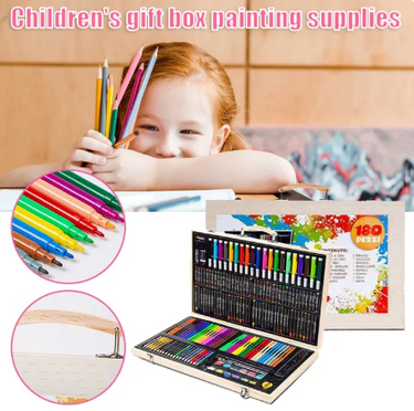 180 Piece Wooden Art Markers Brief Case Box